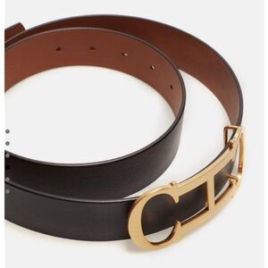 Carolina Herrera New Black and Brown Leather Belt with Gold Buckle